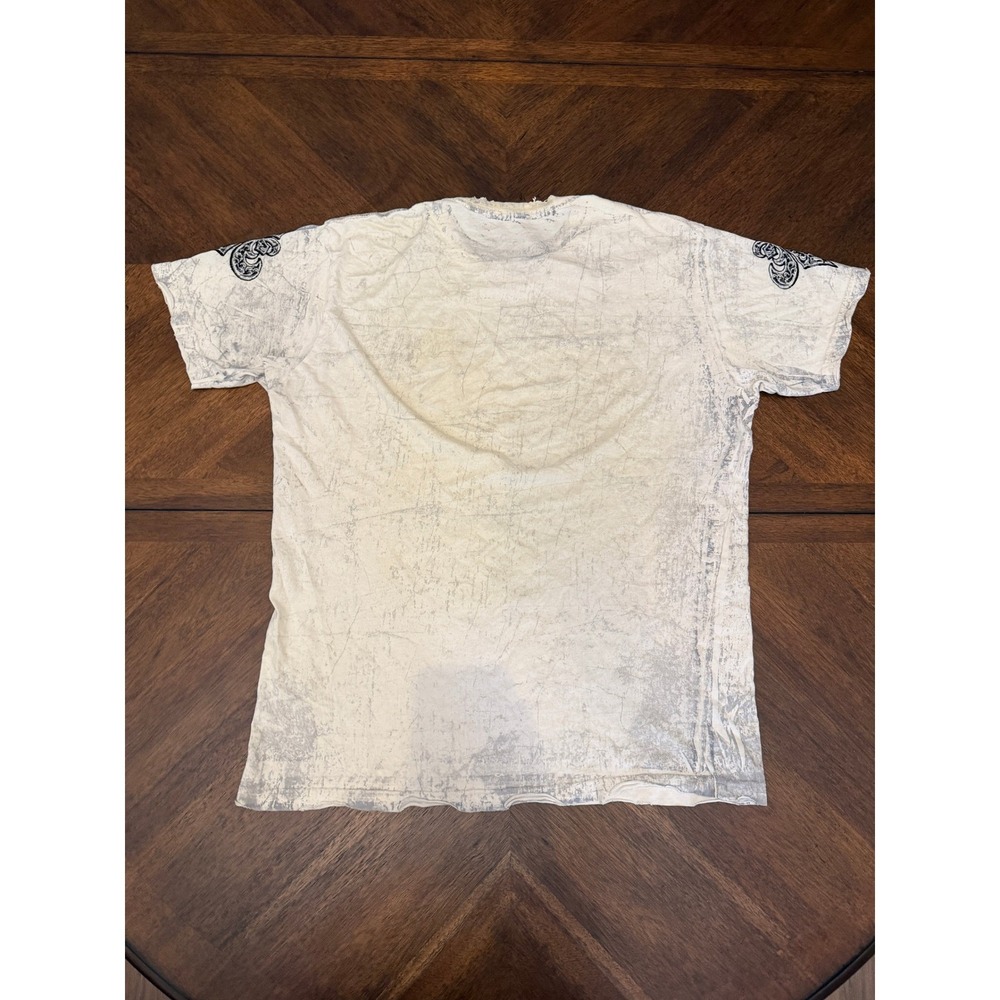 Affliction Mens Graphic T-Shirt XL White Gothic Fleur De Lis Distressed Y2K MMA - Picture 3 of 7